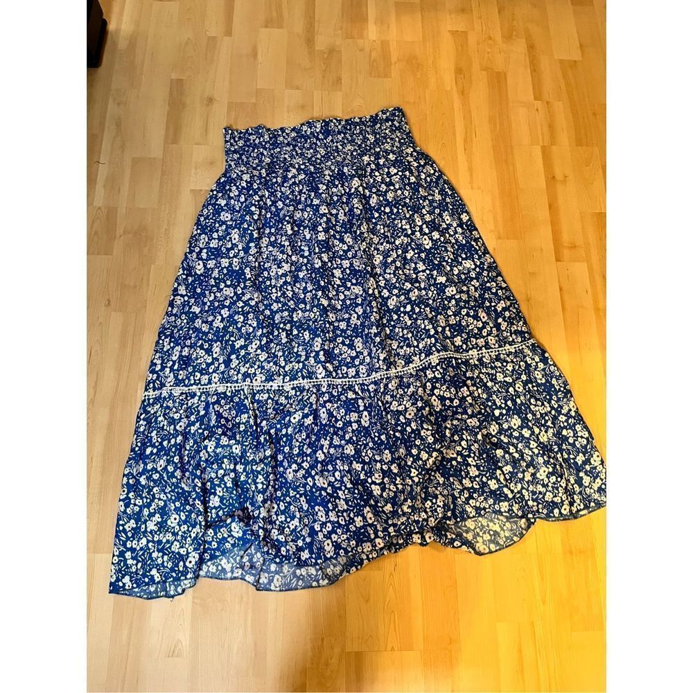 Blue Floral A-Line Maxi Skirt
